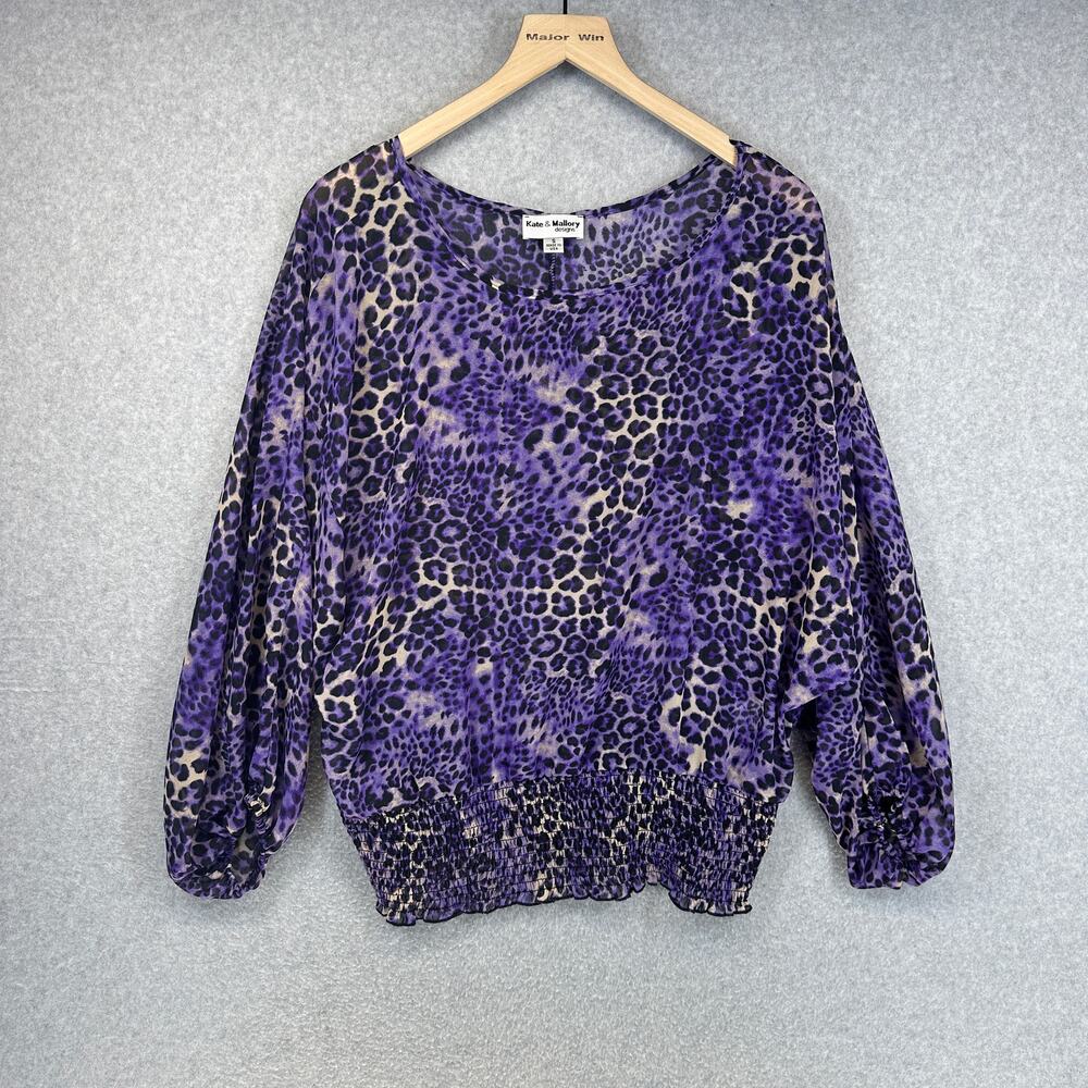 Kate & Mallory Designs Top Womens Size Small Purple Leopard Animal Print Sheer